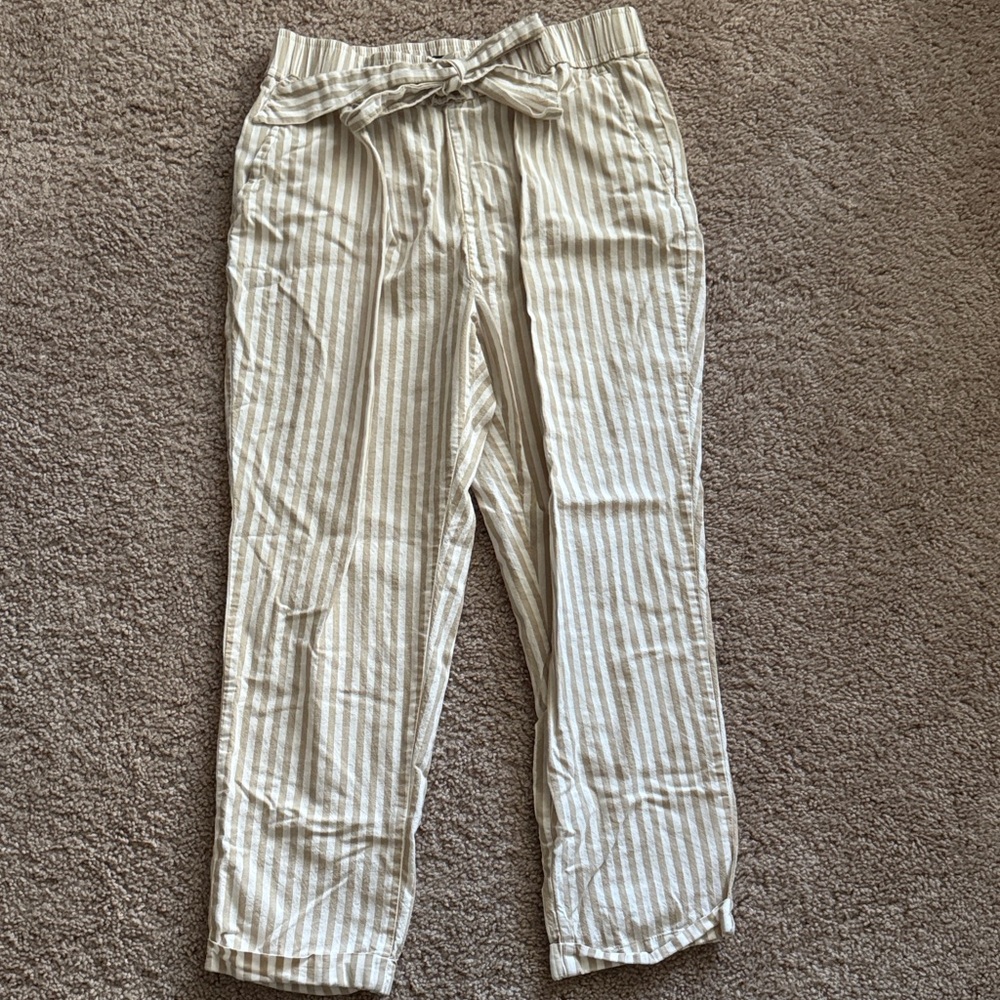 Zara Beige and White Striped Trousers